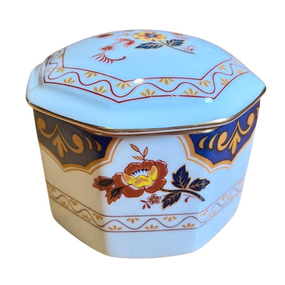 Mikasa Fine China Far East L6104 Octagonal Covered Sugar Bowl Trinket Box VTG